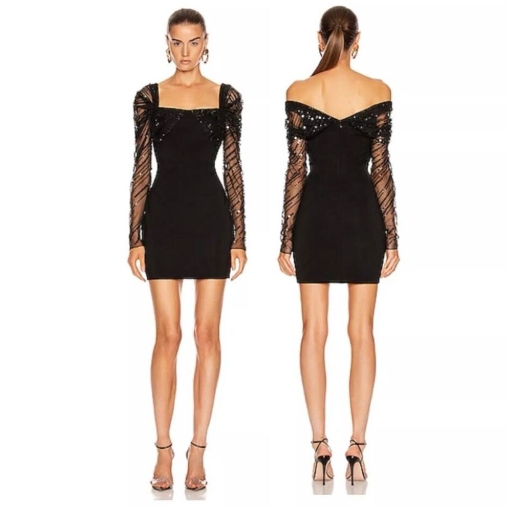 Cushnie Black Sequin Long Sleeve Dress